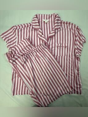 Laura Ashley Rose Pink and White Striped Pajama Set